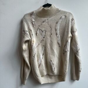 Vintage Lauren Hansen Women's Hand Knitted Mock Neck Long Sleeve Tan Sweater Siz